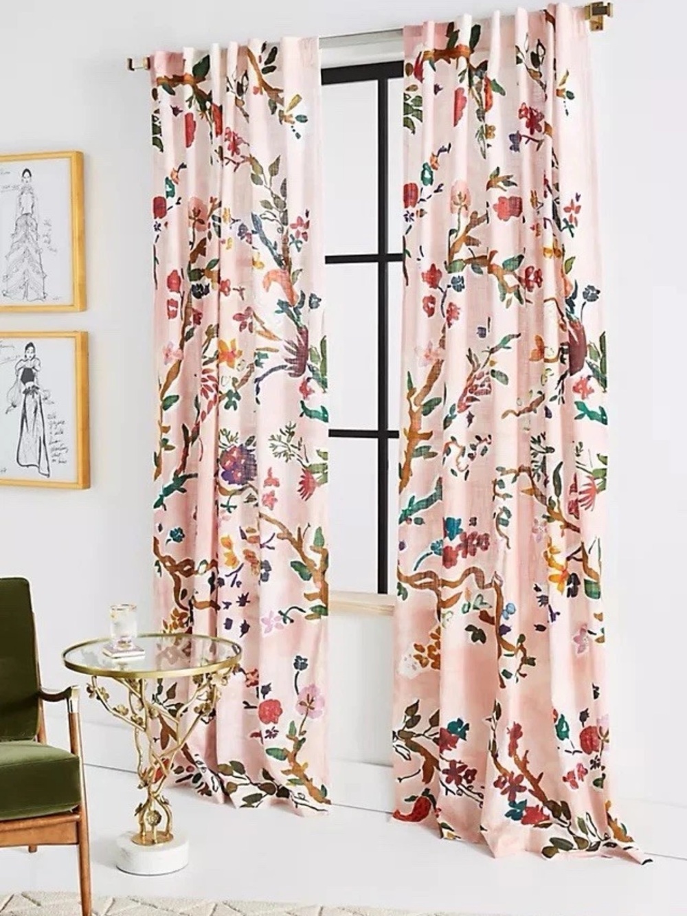 Anthropologie Pink Floral Botanical Drapes